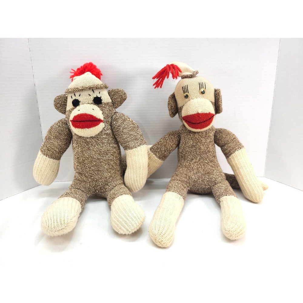 Handmade Vintage Sock Monkey Couple Mr. And Mrs. 18" & 19" Folk Art‎ Cottagecore